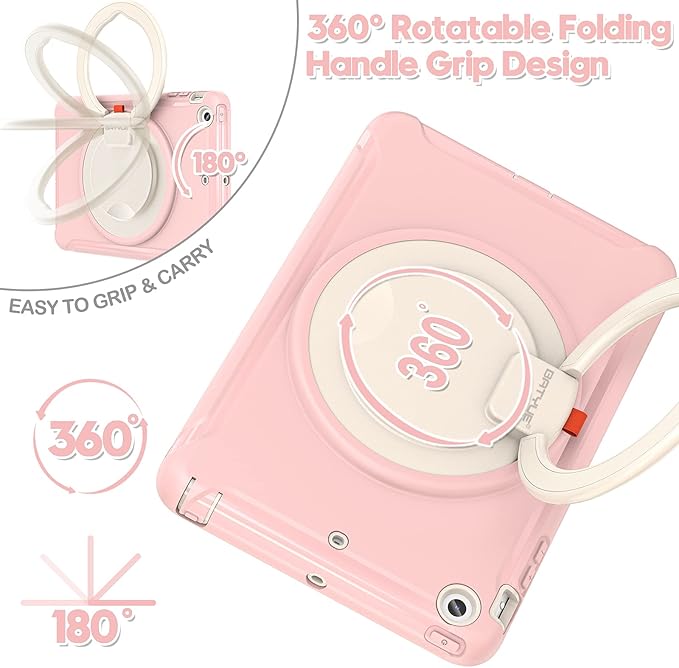 BATYUE Shockproof Case for iPad mini 1/2/3 (2012/2013/2014) - 360° Multi-Angle Stand (Portrait &amp Landscape) &amp Grip Multi-Scene for All Ages Pink