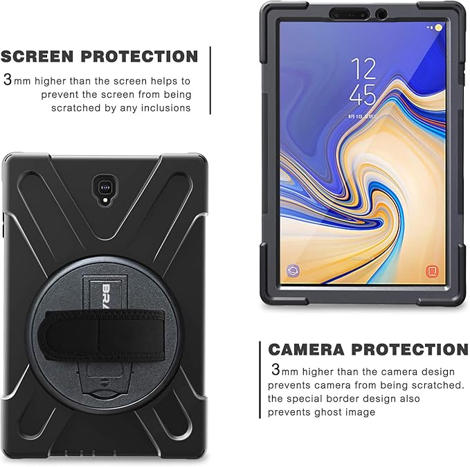 BRAECN for Galaxy Tab S4 10.5 CaseHeavy Duty Shock-Proof Case with 360 Degree Kickstand/Hand Strap and Carrying Shoulder Strap for Samsung Galaxy Tab S4 10.5 inch 2018 SM-T830/T835/T837(Black)