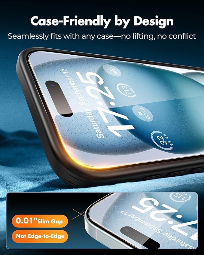 UNBREAKcable for iPhone 15 Screen Protector 4+2 Pack [9H+ Military-Grade Shatterproof] [Effortless Bubble-Free Installation] Ultra HD Clarity Tempered Glass with Lens Protector Case friendly