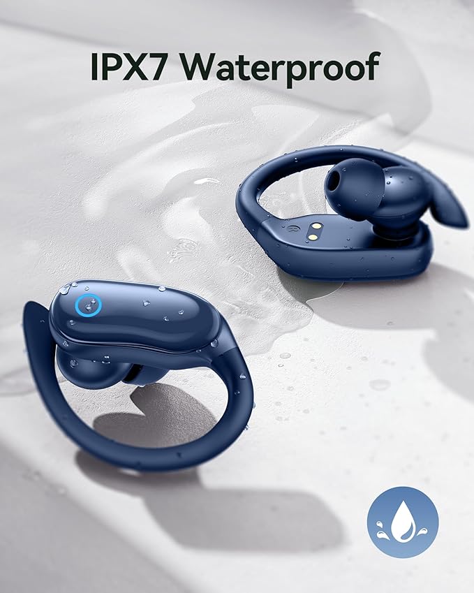 GNMN Active Noise Cancelling Ear Buds Wireless Earbuds 96hrs Playback Bluetooth Headphones Dual Battery Display Stereo Bass Earphones with Earhooks Microphone IPX7 Waterproof for Sports/Workout
