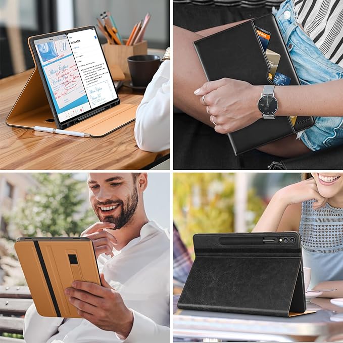 DTTO for Samsung Galaxy Tab S10 Ultra / S9 Ultra / S8 Ultra Case 2024/2023/2022 Premium Leather Business Folio Stand Cover with S Pen Holder for 14.6 Inch Tablet Auto Wake/Sleep Black