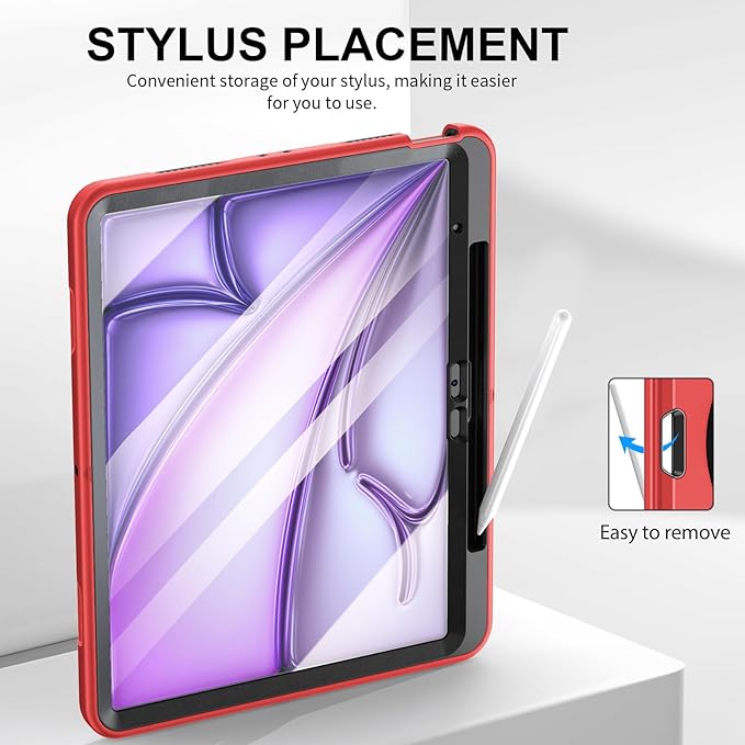 Case for iPad Air 13 Inch M4/M3/M2 (2026/2025/2024): TPU Shockproof Case with Screen Protector - Stand - Handle - Shoulder Strap - Pen Holder-Red