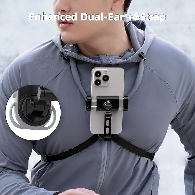 TELESIN° Neck Phone Holder POV/Vlog Neck Mount for Phones with Phone Clip Hands Free Phone Neck Holder w Chest Strap Neck Selfie Mount Video Recording for iPhone Samsung Google Pixel and All Phones