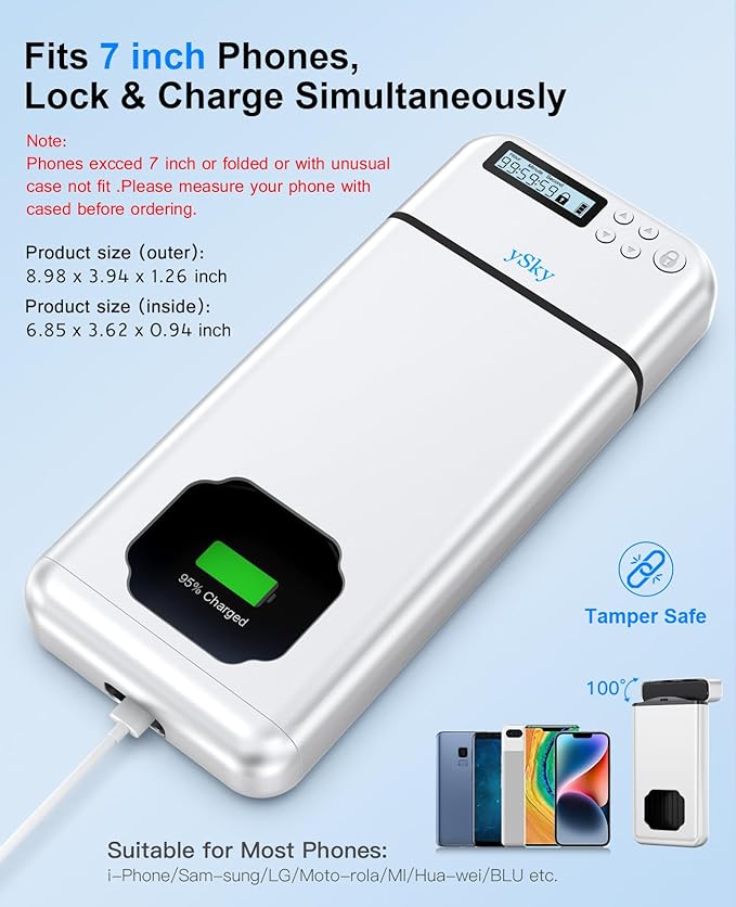 ySky Metal Phone Lock Box with TimerPortable Timed Phone Lock Box for iPhone and Android Phones Self-Control Timer Phone Locker to Help KidsStudents Adults Focus Back Phone Jail Box
