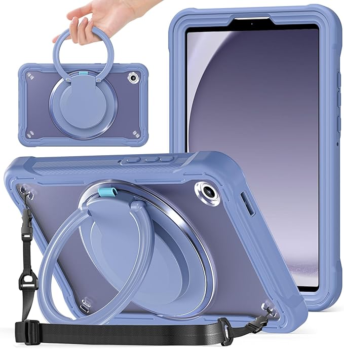 Miimall Case for Galaxy Tab A11 8.7 Inch 2025 Shockproof Rugged Kids Friendly Bulit-in 360 Rotating Stand &amp Shoulder Strap Heavy Duty Kickstand Full Body Shell for Samsung Galaxy A11 Tablet Pur