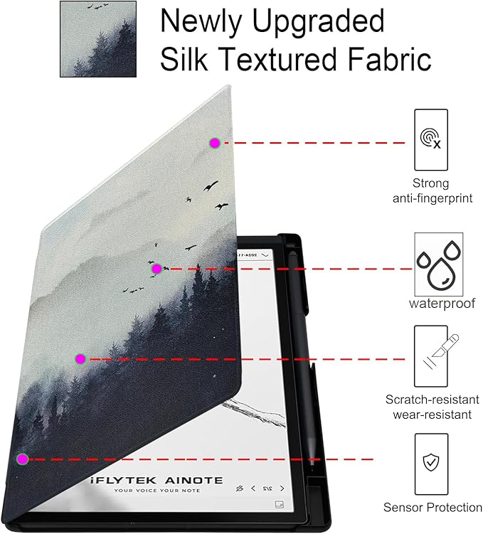 Slimshell Case for 8.2'' iFLYTEK AINOTE Air 2 Smart Auto Sleep/Wake Ultra-Thin Lightweight Leather Folio Cover with Built-in Pen Holder &amp Magnetic Closure (Misty Forest)
