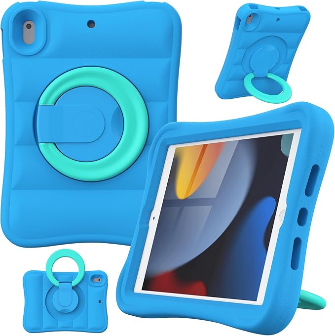MRWHO Kids Case for iPad 9th 8th 7th Generation 10.2 inch – Sturdy Lightweight Flexible Shockproof Stand Handle Girls Boys Cover for iPad 9 8 7 Gen 2021/2020/2019 Blue