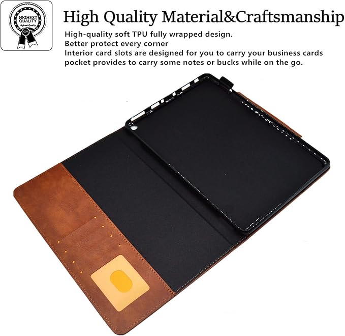 Folio Case for Amazon Kindle Fire HD 8/Fire HD 8 Plus (12th/10th Generation 2024/2022/2020) 8 UUcovers PU Leather Magnetic Smart Cover with Stand/Pencil Holder/Pockets [Auto Sleep/Wake] Brown