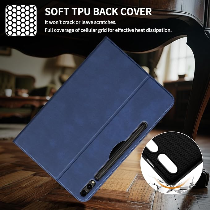 for Samsung Galaxy Tab S9 FE+/S9 Plus/S10 Plus+ 12.4 inch Case 2023/2024(Model:SM-X820/X810/X610) Leather Protective Shell Protection Cover with S Pen HolderAuto Sleep/Wake.Blue