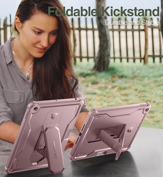 Dexnor for iPad 9.7 Inch 6th /5th Generation(2018/2017) [Built in Screen Protector &amp Kickstand] with Pen Holder Heavy Duty Shockproof Full Body Protective Cover for iPad 6th Generation Case-Pink