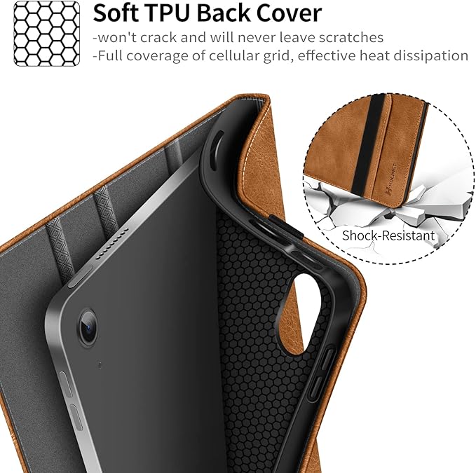 H HOLIMET Case for iPad (A16) 11th Generation 11'' 2025/10th Generation 10.9 Inch 2022 New with Pencil Holder Protective Cases Shockproof Cover Vegan Leather Brown