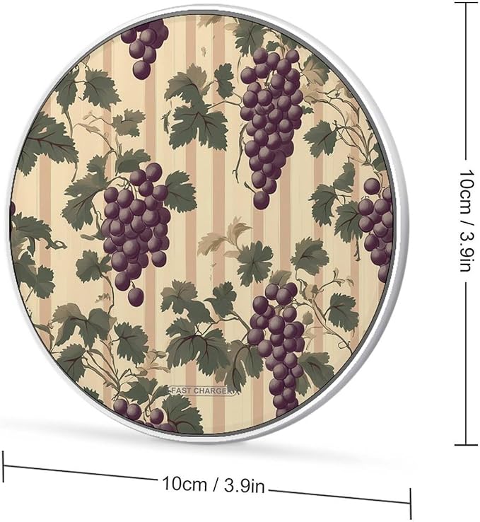 Vintage Red Grapes on Grapevine Phone Charger Magnetic Charging Pad Anti-Slip with USB Cable