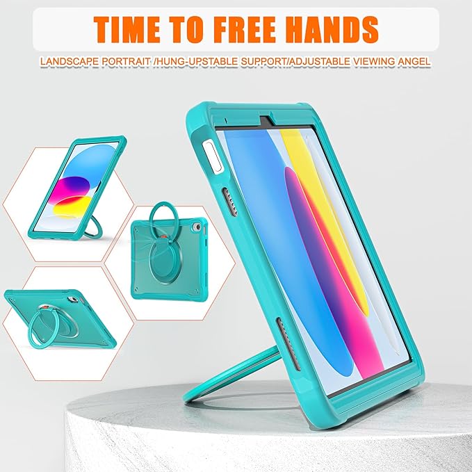 Batianda Ultimate Protective Case for New iPad 11th Generation 11 inch 2025 A16 Chip Sturdy Rugged Shockproof Silicone Tablet Cover with 360° Rotatable Ring Kickstand &amp Pencil Holder Blue