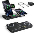 Foldable Magnetic Dual Phone Charging Station 30W Wireless Charger Stand with Clock &amp Night Light Fast Mag-Safe Charger for iPhone 17/16/15/14 Pro Max Plus Air AirPods and Apple Watch