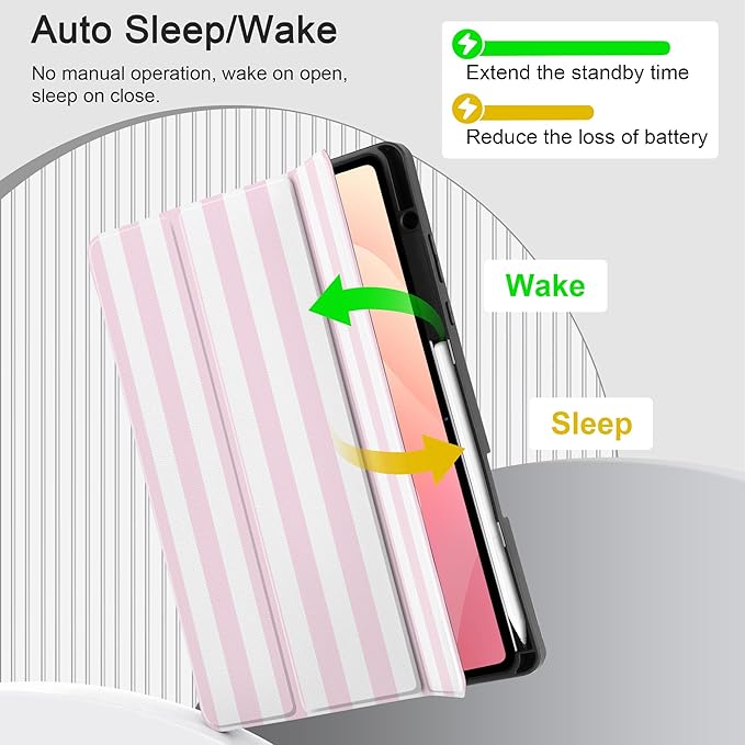 DONGKE Case for Samsung Galaxy Tab S11 5G 11 2025 Model (SM-X730/X736B) Slim Lightweight Trifold Stand Cover with S Pen Holder Auto Sleep/Wake Soft TPU Shockproof Back Pink Stripes