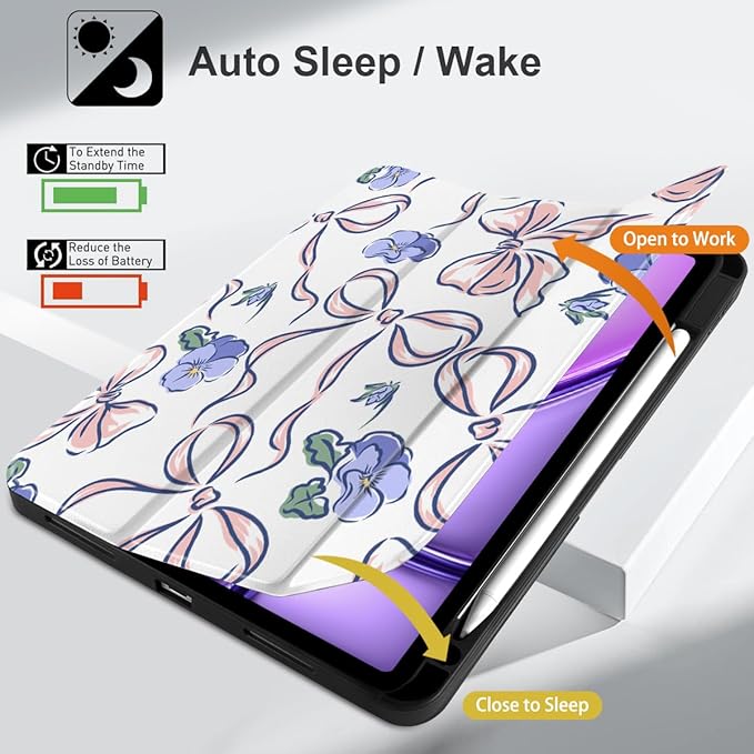 DONGKE for iPad Air 11 Inch Case M4 2026 / M3 2025 / M2 2024 &amp iPad Air 5th 2022 / 4th Gen 2020 10.9 Inch Ultra Thin Soft TPU Back Cover with Pencil Holder Support Auto Wake/Sleep Pansies Flower