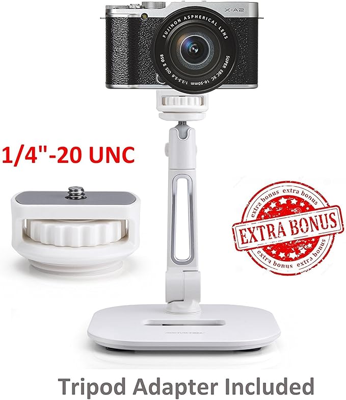 AboveTEK Tablet Stand Holder Stylish Aluminum iPad Stands Foldable 360° Swivel iPad iPhone Table Stand Holder fits 4-11 Tablets/Smartphones for Kitchen Bedside Office POS Showroom Reception (White)