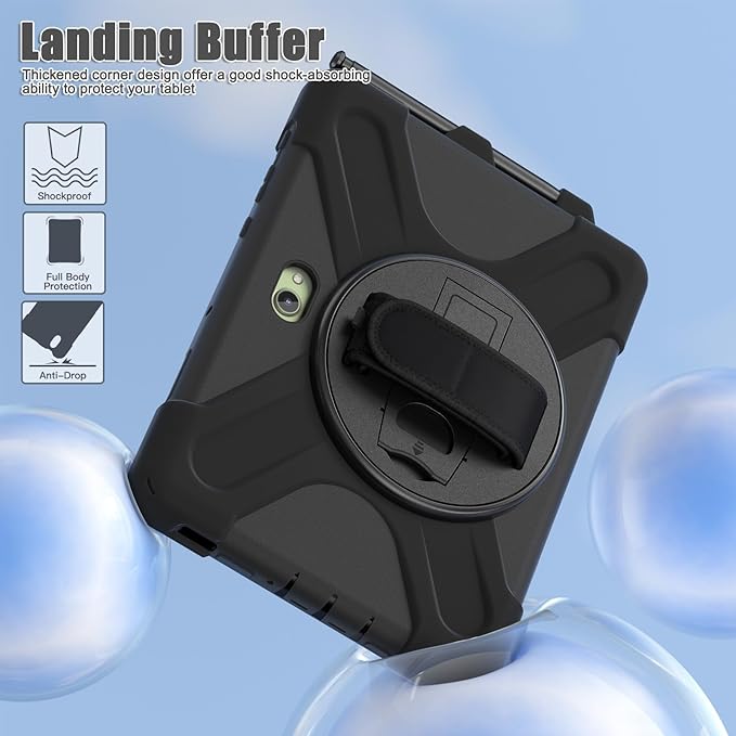 DreamerX for Samsung Galaxy Tab Active 5 Pro 2025/Active 4Pro 2022/Active Pro 2019 10.1 Case Heavy Duty Shockproof Silicone Drop Protection Cover with Handle 360° Stand Hand/Shoulder Strap Black