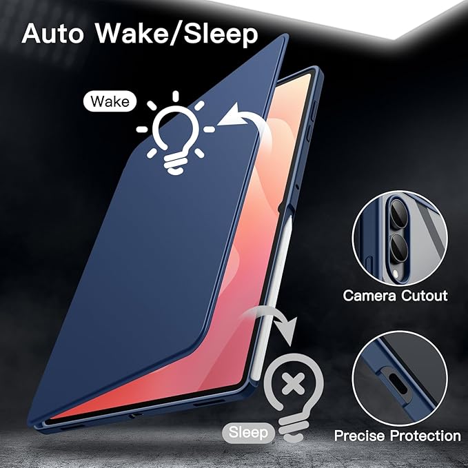 JETech Rotating Case for Samsung Galaxy Tab S11 Ultra with S Pen Holder 360 Degree Rotation Protective Stand Cover Clear Back Auto Wake/Sleep (Navy)