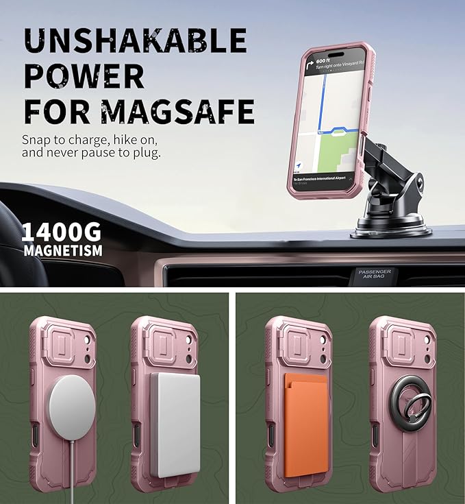 Dexnor for iPhone 17 Pro Max Case [2 Front Frame &amp Built-in Flip Camera Cover &amp Kickstand] Compatible with MagSafe Heavy-Duty Shockproof Portection Case with Screen Protector 6.9 inch Peon
