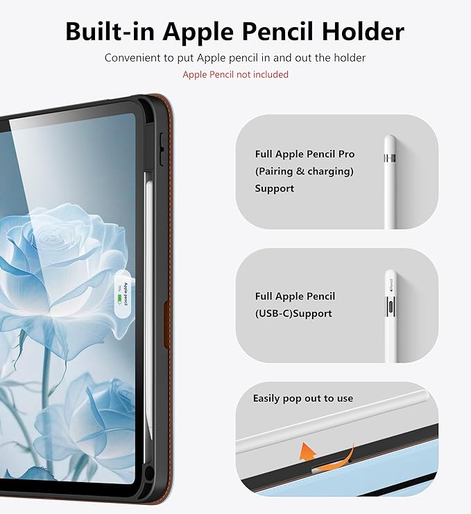 DTTO for iPad Air 11 inch Case M4 / M3 / M2 (2026/2025/2024) iPad Air 5th / 4th Gen (2022/2020) 360 Degree Rotating Premium Leather Folio Stand Cover with Pencil Holder Ice Blue