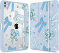 Tuiklol for iPad Pro 11 Inch (M5 2025 / M4 2024) Case Buit-in Pencil Holder with Slim Clear Back Cover Protection Trifold Stand-Auto Wake/Sleep Tablet Case Black Flower Bow &amp Rose Blue