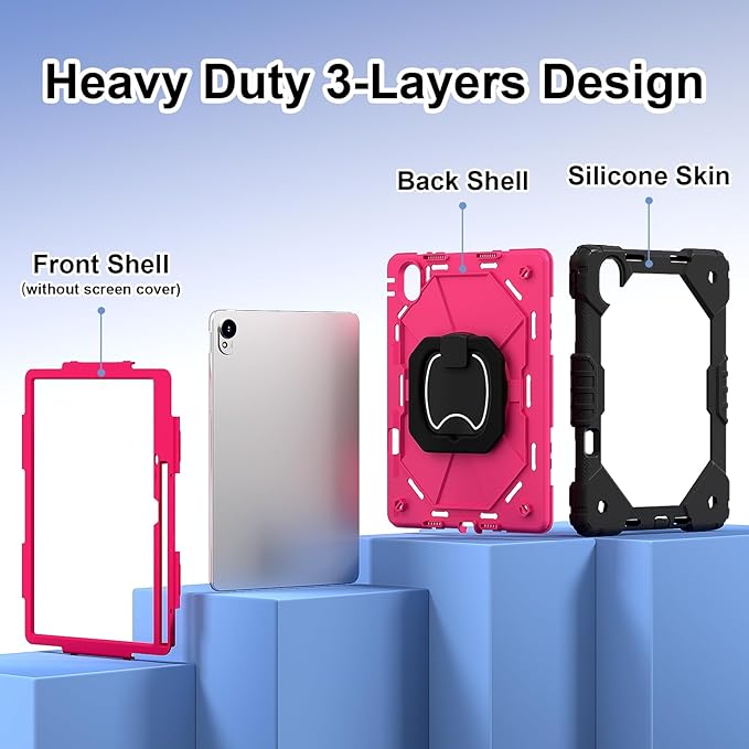 Shoulder Strap Tablet Case for Huawei MatePad 11.5 S/11.5 inch TGR-W09 Heavy Duty Shockproof Protective Cover with Kickstand Handle Shoulder Strap for Kids Women Man Black Rose Red