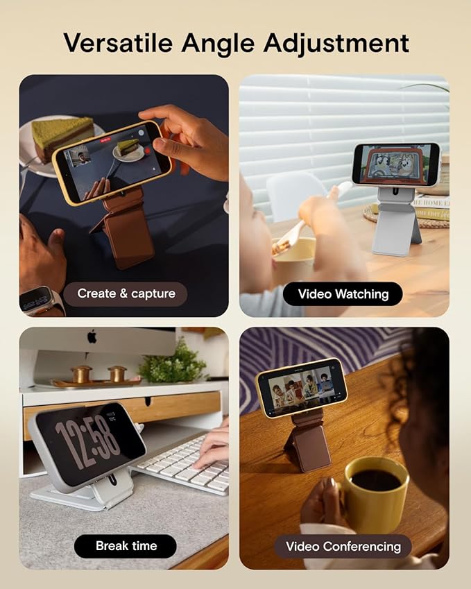 MOFT Phone Stand Magnetic Phone Tripod Stand Stain-Resistant MOVAS Leather &amp Angle Adjustment &amp Strong Magnets Tripod for iPhone 17/16/15/14/13/12 (Included Metal Ring)-Cement