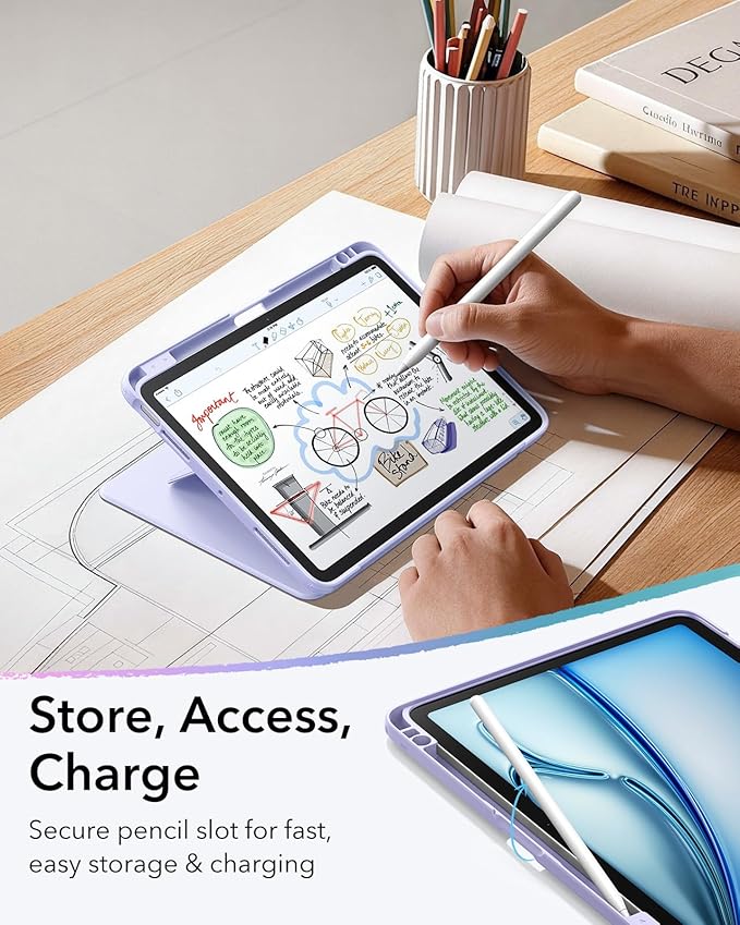 ESR for iPad Air 11 Inch Case M4/M3/M2 (2026/2025/2024) iPad Air 5th/4th Gen Case (2022/2020) Vertical Stand Cover Multi Stand Angles Ultra-Stable Cover with Pencil Holder Flip Series Purple