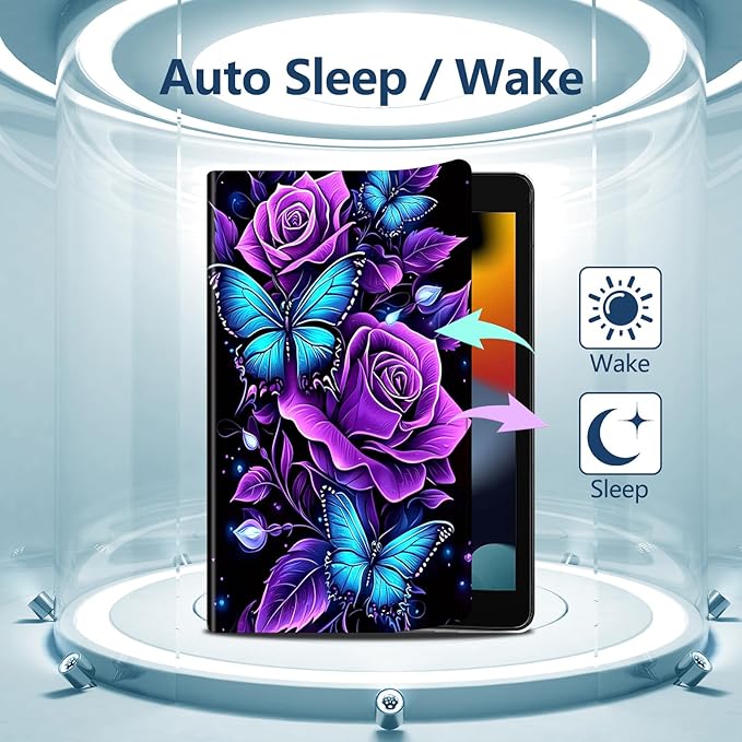 Slim Case for Samsung Galaxy Tab A9+ / A9 Plus 11 2023 (SM-X210/X216/X218) Lightweight PU Leather Multi-Angle Viewing Smart Stand Shell Cover with Auto Wake/Sleep Purple Rose Butterfly