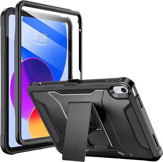 Soke Case for iPad (A16) 11th Generation 11-inch 2025 iPad 10th Generation 10.9-inch 2022 with Built-in Screen Protector and Kickstand Rugged Full Body Protective Cover - Glossy Black
