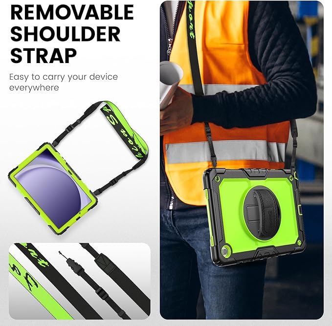 Timecity Case for Samsung Galaxy Tab A9 Plus 11 inch 2024 with Screen Protector Full-Body Drop Protection Case with Rotating Stand Hand/Shoulder Strap for Galaxy Tab A9+ (SM-X210/X216/X218) -Green