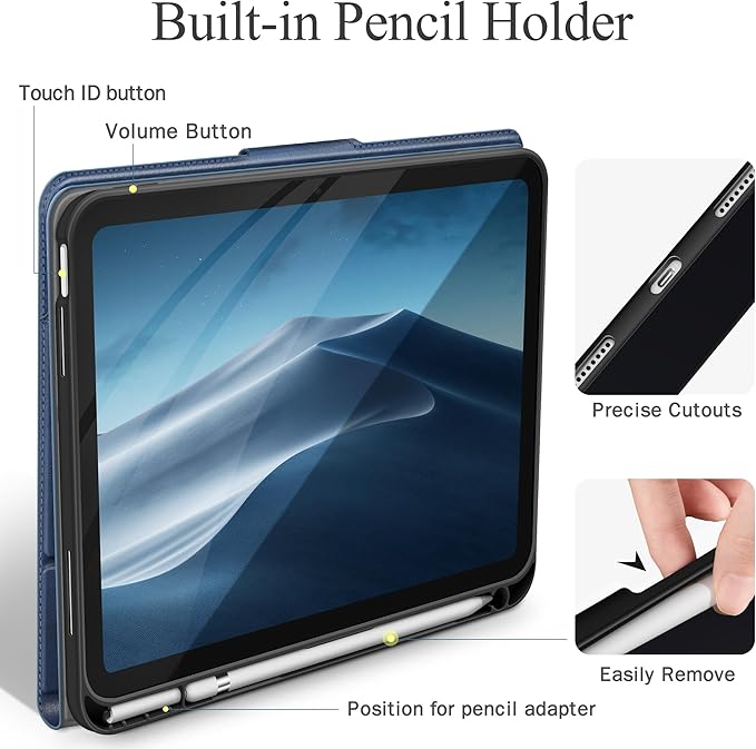 auaua Case for iPad (A16) 11th Generation 11 Inch 2025 iPad 10th Generation 10.9 Inch 2022 with Pencil Holder and Pocket Typing Angle Muti-Stand Magnetic Closure Auto Sleep/Wake (Blue)