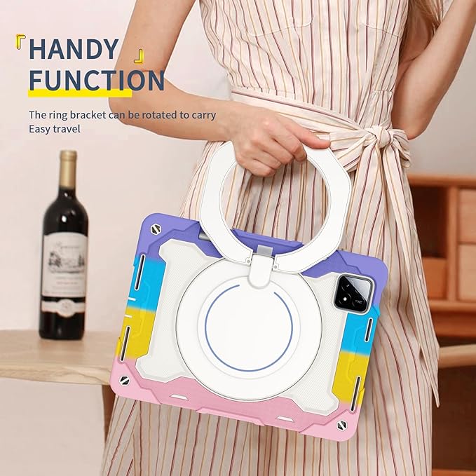 Tablet Silicone Case for Xiaomi Pad 6S Pro 12.4Shockproof Case with Pencil HolderShoulder StrapRotating Large Ring Hanging Kickstand for Kids