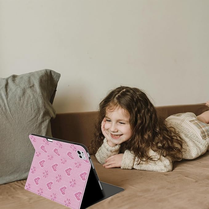 Cute Winter Christmas Case for iPad Air 11 M3 2025/M2 2024/iPad Air 5 2022/Air 4 2020 10.9 with Pencil Holder Vintage Aesthetic Classic Design Pink Leather Folio Stand Cover
