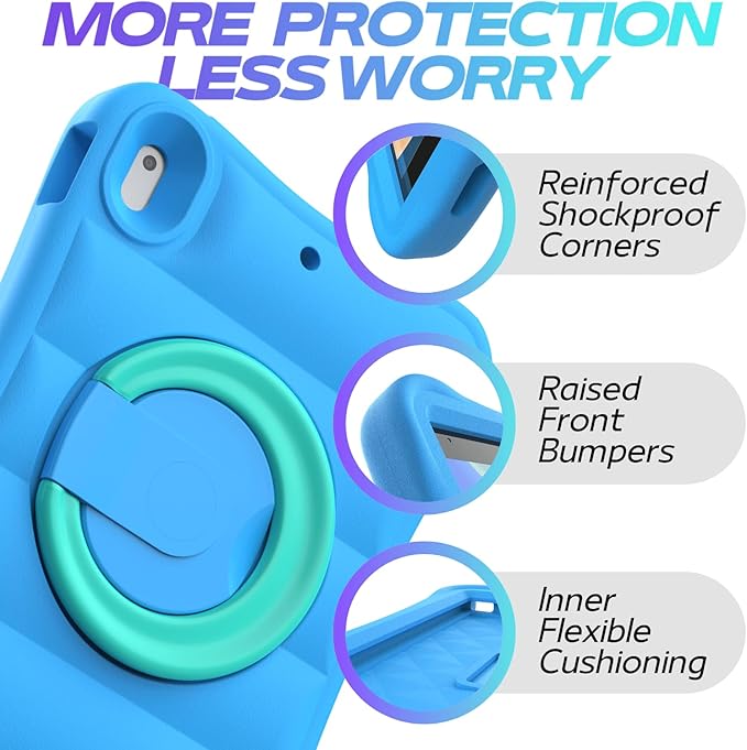 MRWHO Kids Case for iPad 9th 8th 7th Generation 10.2 inch – Sturdy Lightweight Flexible Shockproof Stand Handle Girls Boys Cover for iPad 9 8 7 Gen 2021/2020/2019 Blue