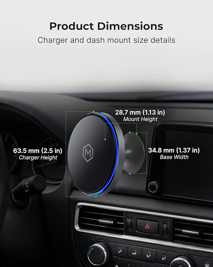 Mag Switch Qi2 Wireless Car Charger Small Dash Mount 15W Fast Charger with Built in on/off Switch for smarter charging Strong N52 Magnets Compatible with iPhone 14/15/16/17 Iphone Air