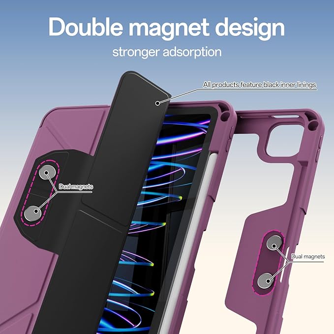 Case for iPad Pro 11 inch (4th/3rd/2nd Generation) 2022/2021/2020 with Clear Back Multi-Angle Stand Soft Silicone &amp Shockproof Tablet Protective Case (Purple)