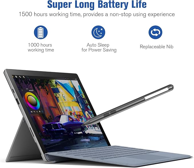 Pen for Surface Pro 11 2500 Working Hour 1024 Pressure Eraser &amp Right-Click Palm Rejection for Surface Pro 11/10/9/8/X/7+/7/6/5/4/3 Surface Go 1-4 Surface Laptop/Studio/Book 1-5 Kobo eReade