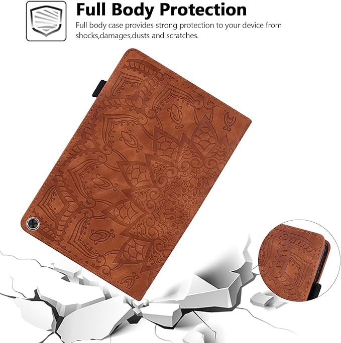 Case for Amazon Fire Max 11 (2023) Techcircle Stylish Mandala Embossed PU Leather Folio Stand Soft TPU Back Cover Slim Lightweight Elastic Band Protective Case with Pen Holder &amp Card Slots Brown