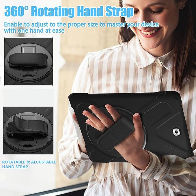 Galaxy Tab S2 9.7 Case - Dropproof Shockproof Heavy Duty Tablet Cover Rotatable Kickstand Handle Stand Hand Strap Shoulder Belt Carrying Case for Samsung SM-T810/T813/T815/T817/T818/T819 9.7 Black