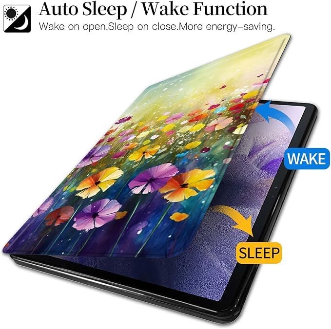 Case for Kindle Fire HD 8 Tablet (8th/7th/6th Generation 2018/2017/2016 Release) Wildflower Theme 360 Degree Rotating Stand Protective Cover with Auto Sleep/Wake for HD 8 Tablet