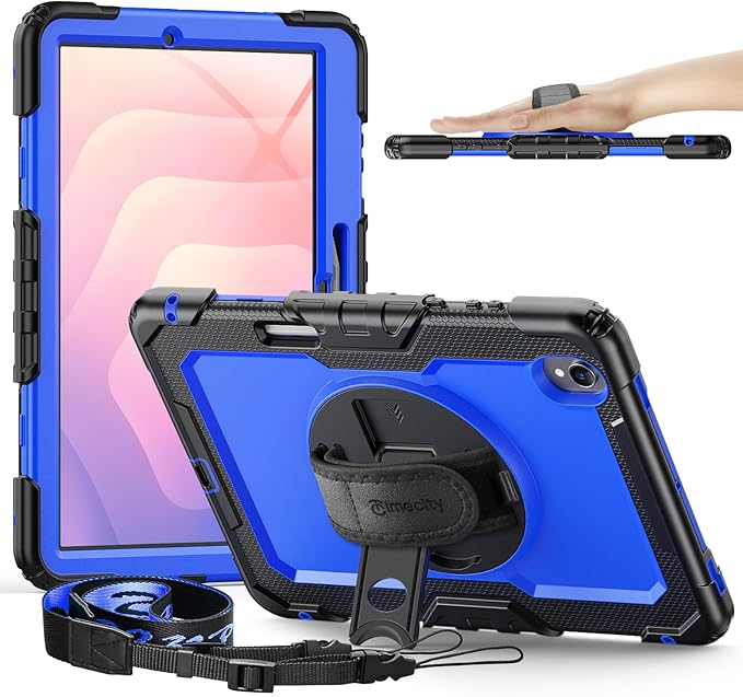 Timecity Case for Samsung Galaxy Tab S11 11-Inch 2025 Model (SM-X730/X736B/X738) Heavy Duty Protective Cover with Screen Protector Rotating Stand Shoulder Strap &amp S Pen Holder Dark Blue