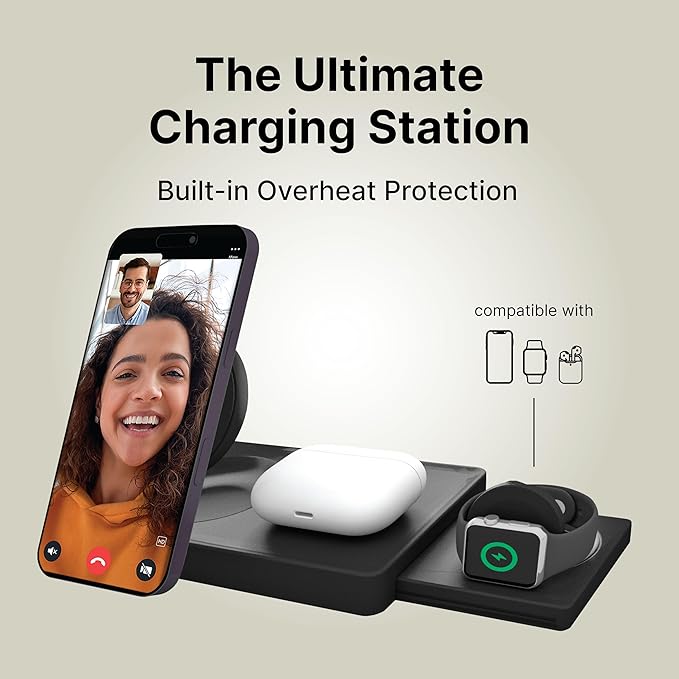 3 in 1 Foldable Fast Magnetic Wireless Charging Station AllCharge Max by It’s Just Smart Travel Charger for iPhone 15 14 13 12 11 Pro Max Apple Watch 8 7 6 5 Airpods Samsung Galaxy S24 Android