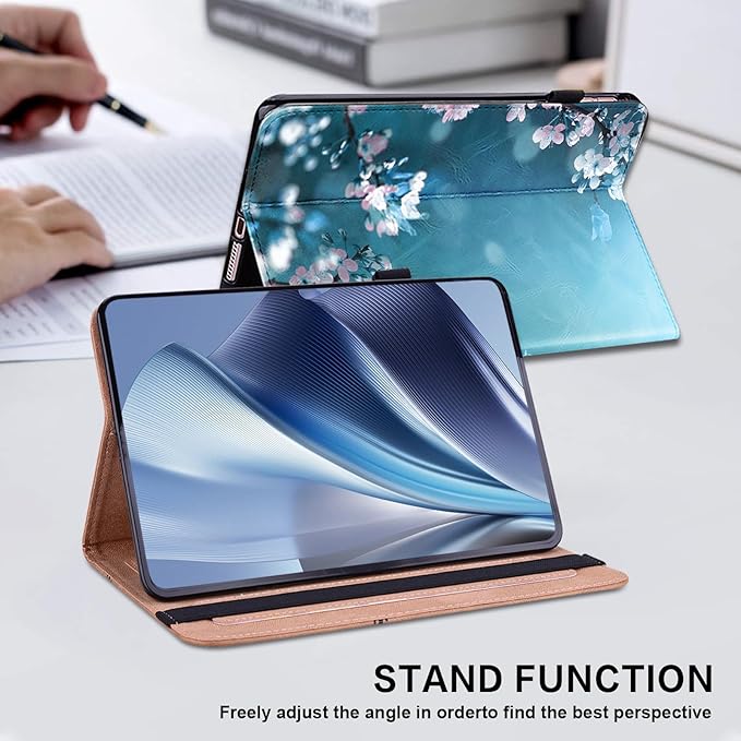 Case for Amazon Fire HD 10 Tablet (7th and 9th Generation 2017 and 2019 Release) Stylus Holder Flip Wallet Leather Shockproof Cover for Fire HD 10 Case Plum Blossom