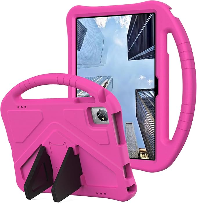 Kids Universal Case for Blackview Tab 8 WiFi 10.1 inch 2023 EVA Foam Stand Handle Cover for Blackview Tab 7 WiFi/OSCAL Pad 60/ DragonTouch Notepad 102/ Teclast P40HD 10.1 Tablets - Hot Pink