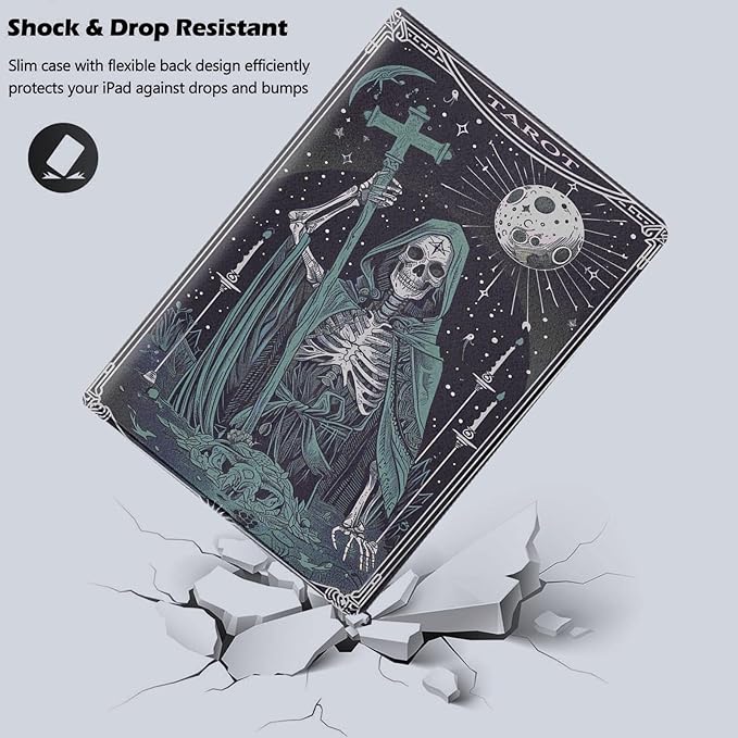 Tablet Case for iPad 10th Generation 10.9 Inch with Magnetic Auto Wake/Sleep and Multi-Angle Adjustable Stand Cover - Skeleton Tarot