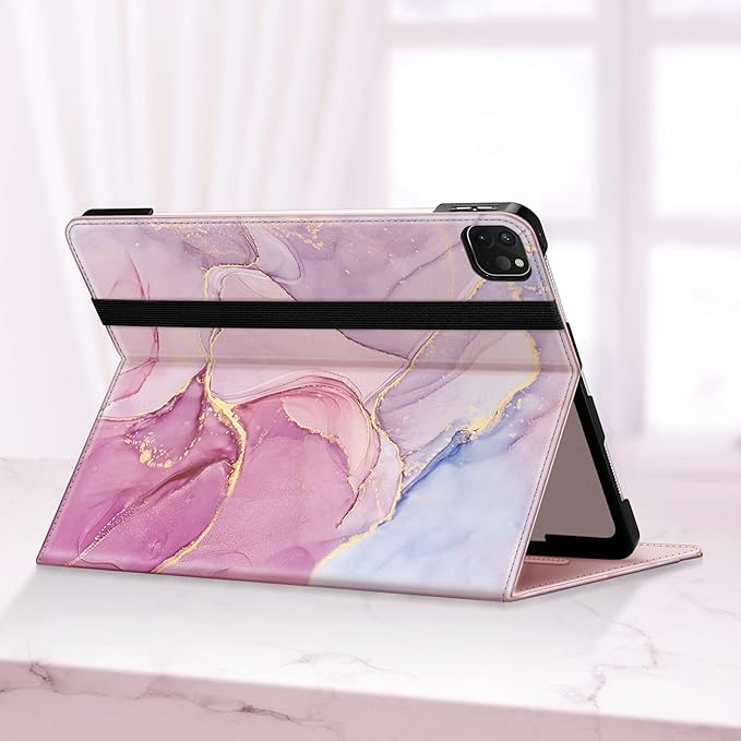 Fintie Folio Case for iPad Pro 12.9 6th Generation 2022 Multi-Angle Smart Stand Cover w/Pencil Holder &amp Pocket Also Fit iPad Pro 12.9 2021 5th &amp 2020 4th &amp 2018 3rd Gen Dreamy Marble