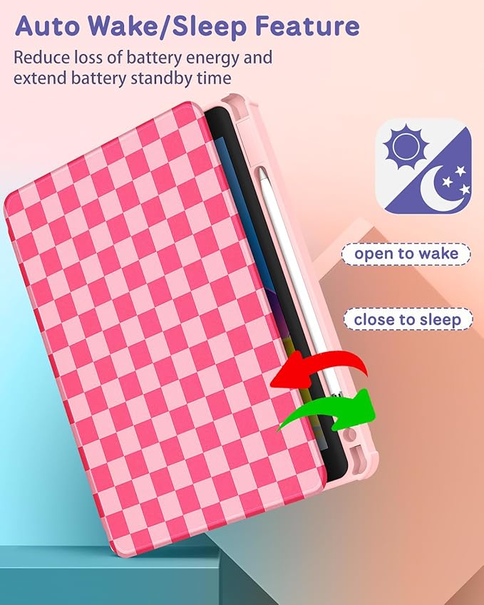 for iPad Air 11 inch Case Air 5th/4th Generation 10.9 Pro 11'' Case Women Girls for Apple Pencil Holder Cute Checkered Rotating Folio Cover for iPad Air 11 2024 (M2) 10.9 2022 2020 Pro 11