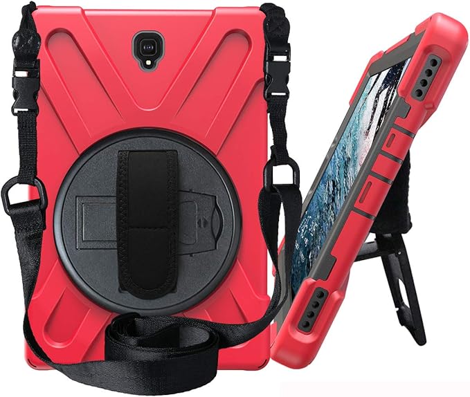 JZ 360 Degrees Kickstand Case Compatible with Samsung Galaxy Tab S4 10.5 (SM-T830T835T837) Stand Case Cover with Wrist Strap and Shoulder Strap - Red